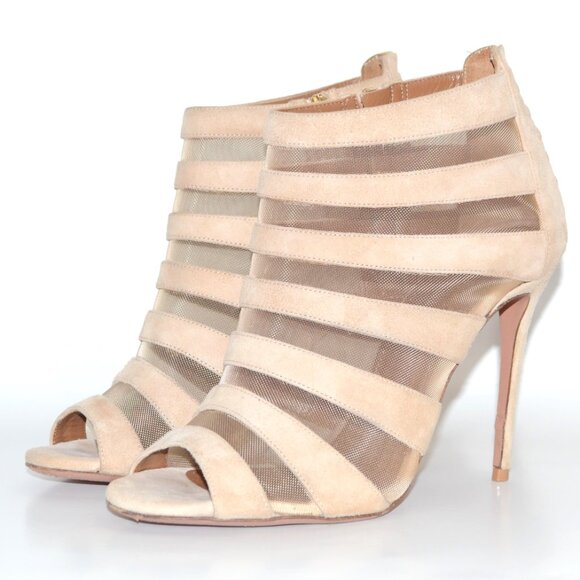 Aquazzura Nude Suede and Mesh Wild Side 105 Caged Heels SIZE 8 EU 38 - Picture 4 of 11